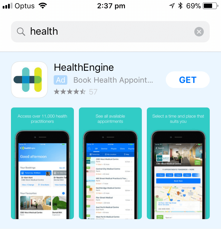 Health App Search Results