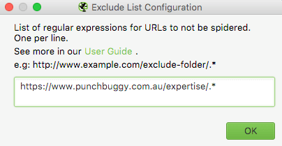 Screaming Frog Exclude Configuration