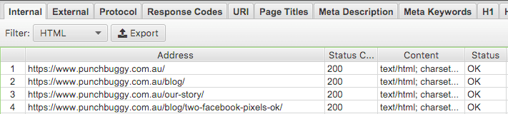 Using Screaming Frog for Website Auditing Status Ok Example