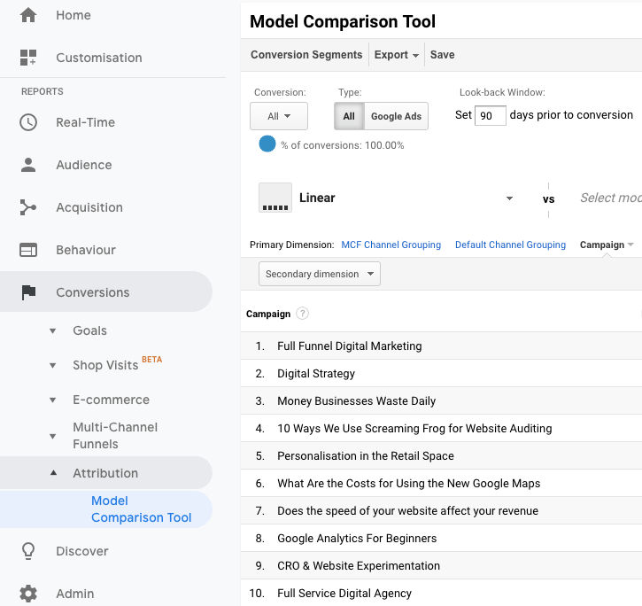 Attribution Report with Campaign UTM in Google Analytics